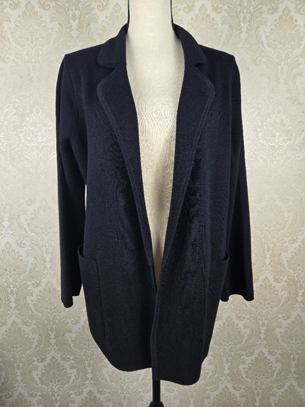 J Crew Size XS Black Knit Blazer Style Cardigan Oversized Long Sleeve Pockets